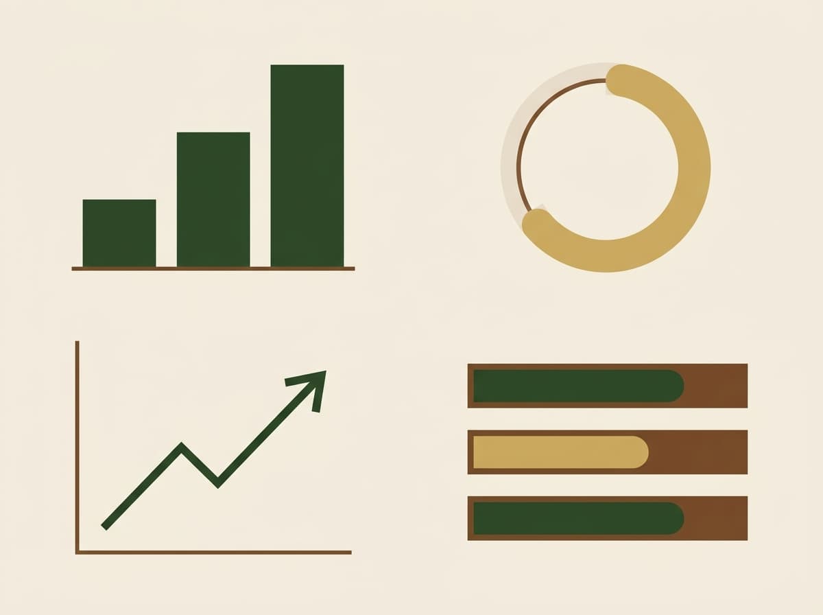 Charts and graphs representing hectares growth, progress, growth trajectory, and impact progress bars